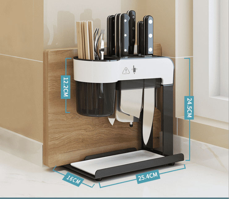White Stainless Steel Knifes Chopping Board Utensil Storage Rack Organizer.
